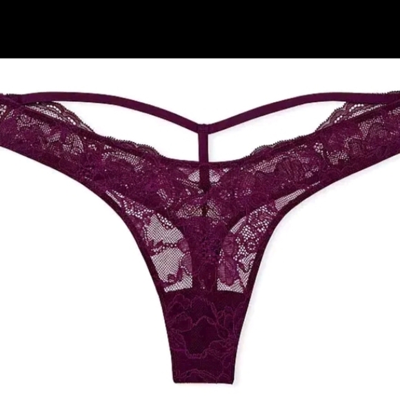 Victoria Secret -Very Sexy Shine Rhinestone Y-Back Cut-Out Lacie Thong (Plum)-M - Picture 4 of 4